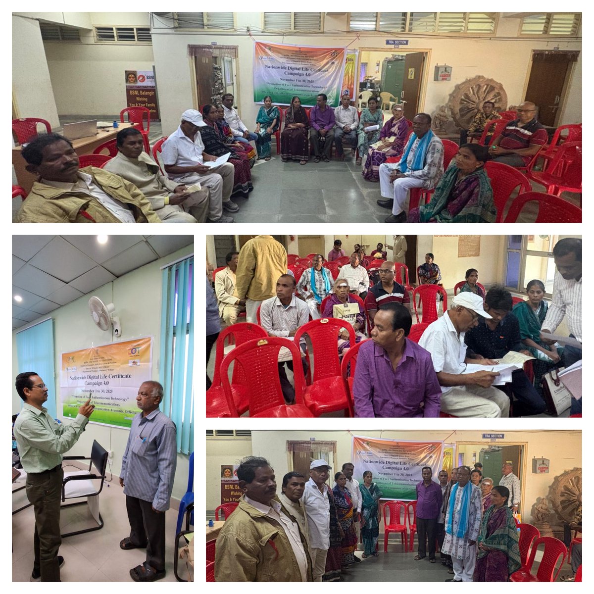 Digital Life Certificate Campaign 4.0 was organized on 10.11.2025 at the TDM, BSNL office, Bolangir for DoT and BSNL pensioners/family pensioners. Participants appreciated the initiative of the CCA Odisha office.